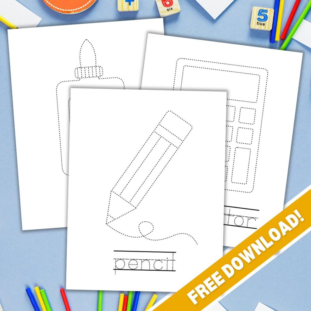 Mockup of back-to-school tracing worksheets.
